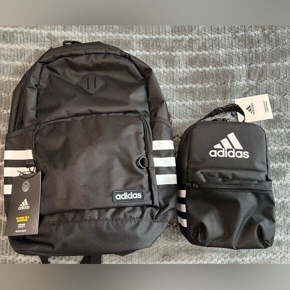Adidas Classic 3-Stripes 5 Backpack and Santiago 3 Lunch Bag Set - Picture 1 of 9
